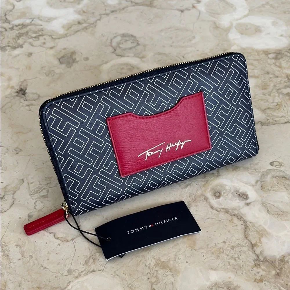NWT Tommy Hilfiger Monogram Vegan Leather Zip Around Long Wallet